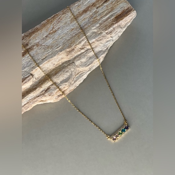 Cubic Zirconia Colorful Boho Chic Gold Necklace - Trendy Gold Necklace - Picture 3 of 16
